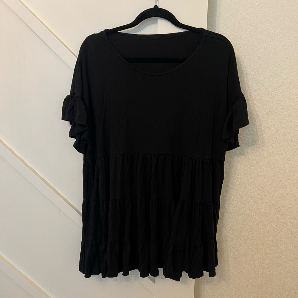 Black Ruffle Sleeve Women's Top